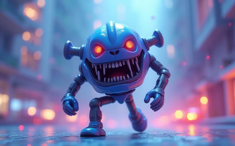 Eine fesselnde Szene einer 3D-Charakteranimation, die flüssige Bewegung und detaillierte Texturen zeigt, mit einem modernen, digitalen Hintergrund.